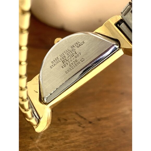 Elgin Women's Watch Vintage Half Moon Diamond Quartz Black Dial Gold Steel - Picture 6 of 14